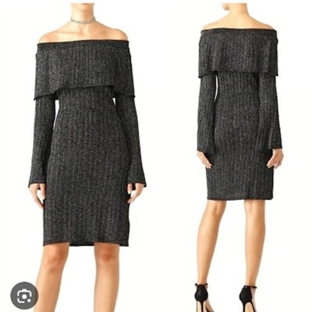 Keepsake the Label Metallic Off Shoulder Long‎ Sleeve Knit Dress XS